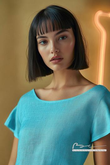 Chic teal linen outfit by Joana Sanz in vibrant Granada lights